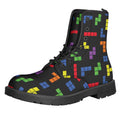 Colorful Block Puzzle Game Pattern Print Lace-Up Boots