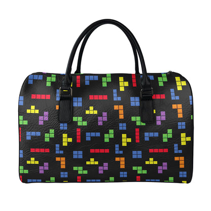 Colorful Block Puzzle Game Pattern Print Leather Duffle Bag