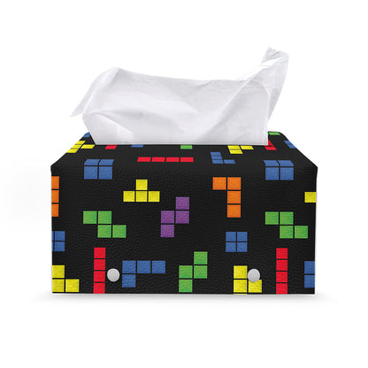 Colorful Block Puzzle Game Pattern Print Leather Tissue Box Cover