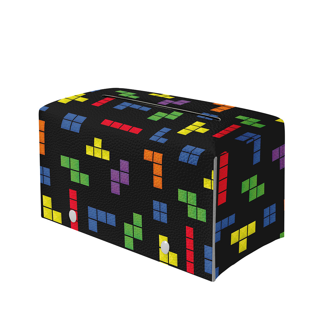 Colorful Block Puzzle Game Pattern Print Leather Tissue Box Cover