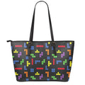 Colorful Block Puzzle Game Pattern Print Leather Tote Bag With Zipper