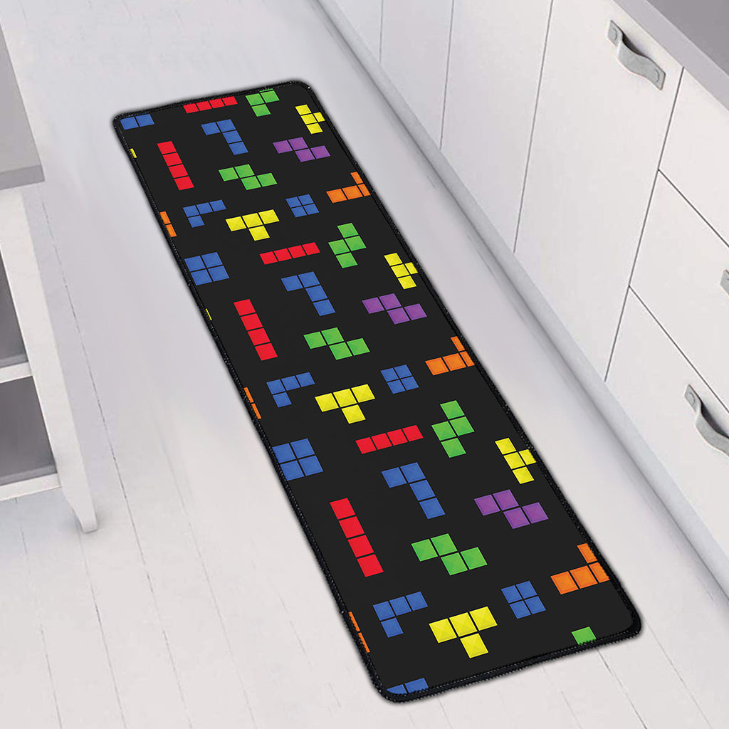 Colorful Block Puzzle Game Pattern Print Long Kitchen Mat