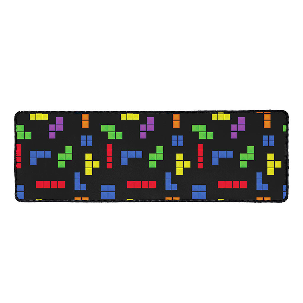 Colorful Block Puzzle Game Pattern Print Long Kitchen Mat