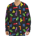 Colorful Block Puzzle Game Pattern Print Long Sleeve Baseball Jersey