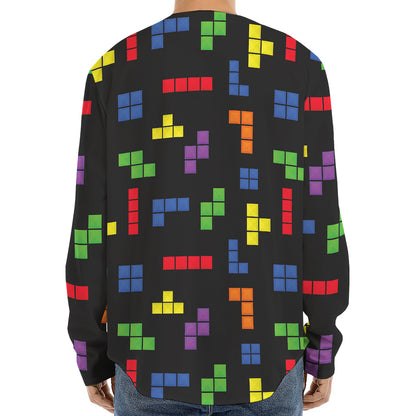 Colorful Block Puzzle Game Pattern Print Long Sleeve Baseball Jersey
