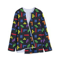 Colorful Block Puzzle Game Pattern Print Long Sleeve Short Coat