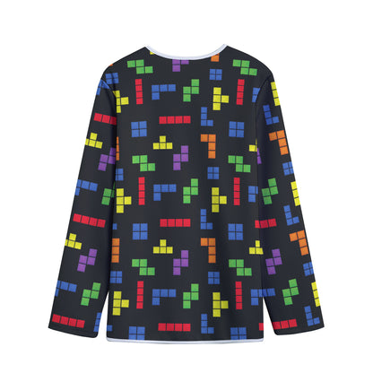 Colorful Block Puzzle Game Pattern Print Long Sleeve Short Coat