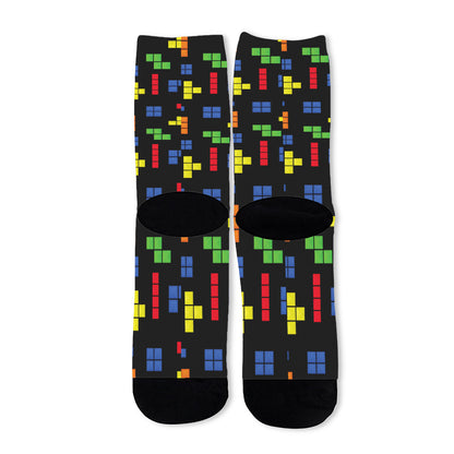 Colorful Block Puzzle Game Pattern Print Long Socks