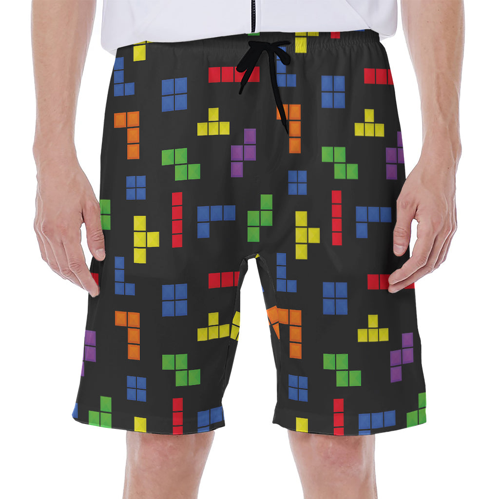 Colorful Block Puzzle Game Pattern Print Men's Beach Shorts