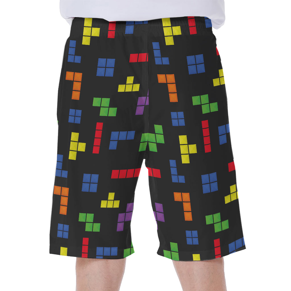 Colorful Block Puzzle Game Pattern Print Men's Beach Shorts
