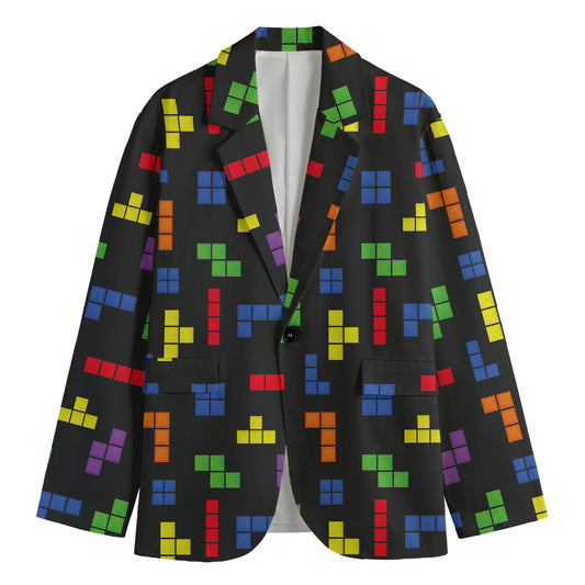 Colorful Block Puzzle Game Pattern Print Men's Blazer