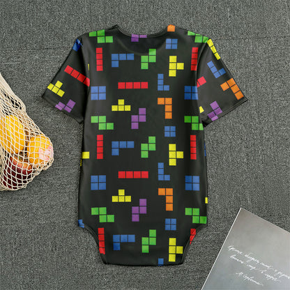 Colorful Block Puzzle Game Pattern Print Men's Bodysuit
