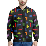 Colorful Block Puzzle Game Pattern Print Men's Bomber Jacket
