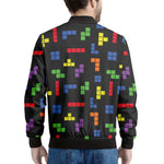 Colorful Block Puzzle Game Pattern Print Men's Bomber Jacket