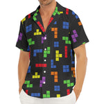 Colorful Block Puzzle Game Pattern Print Men's Deep V-Neck Shirt