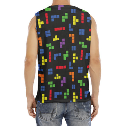Colorful Block Puzzle Game Pattern Print Men's Fitness Tank Top