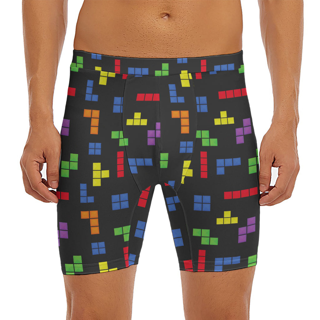 Colorful Block Puzzle Game Pattern Print Men's Long Boxer Briefs