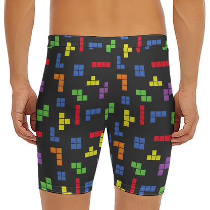 Colorful Block Puzzle Game Pattern Print Men's Long Boxer Briefs