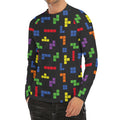 Colorful Block Puzzle Game Pattern Print Men's Long Sleeve Rash Guard