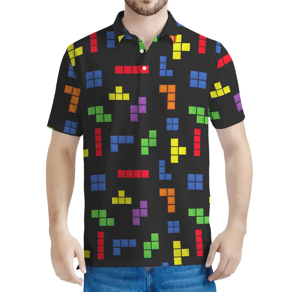 Colorful Block Puzzle Game Pattern Print Men's Polo Shirt