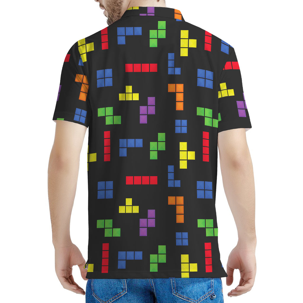 Colorful Block Puzzle Game Pattern Print Men's Polo Shirt