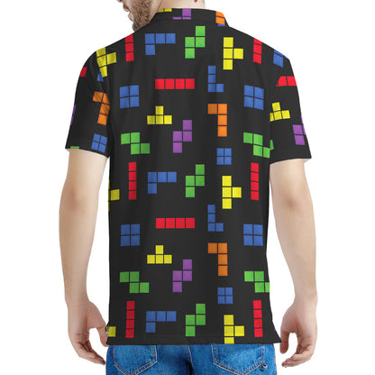 Colorful Block Puzzle Game Pattern Print Men's Polo Shirt