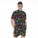 Colorful Block Puzzle Game Pattern Print Men's Rompers