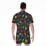 Colorful Block Puzzle Game Pattern Print Men's Rompers