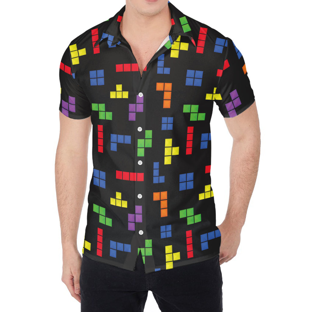 Colorful Block Puzzle Game Pattern Print Men's Shirt