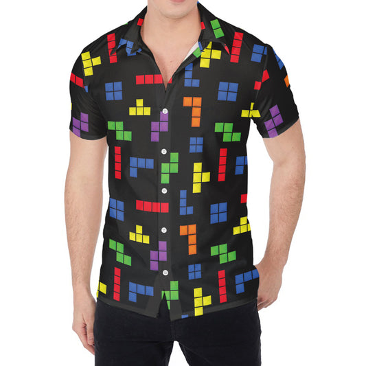 Colorful Block Puzzle Game Pattern Print Men's Shirt