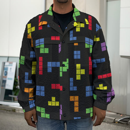 Colorful Block Puzzle Game Pattern Print Men's Shirt Jacket