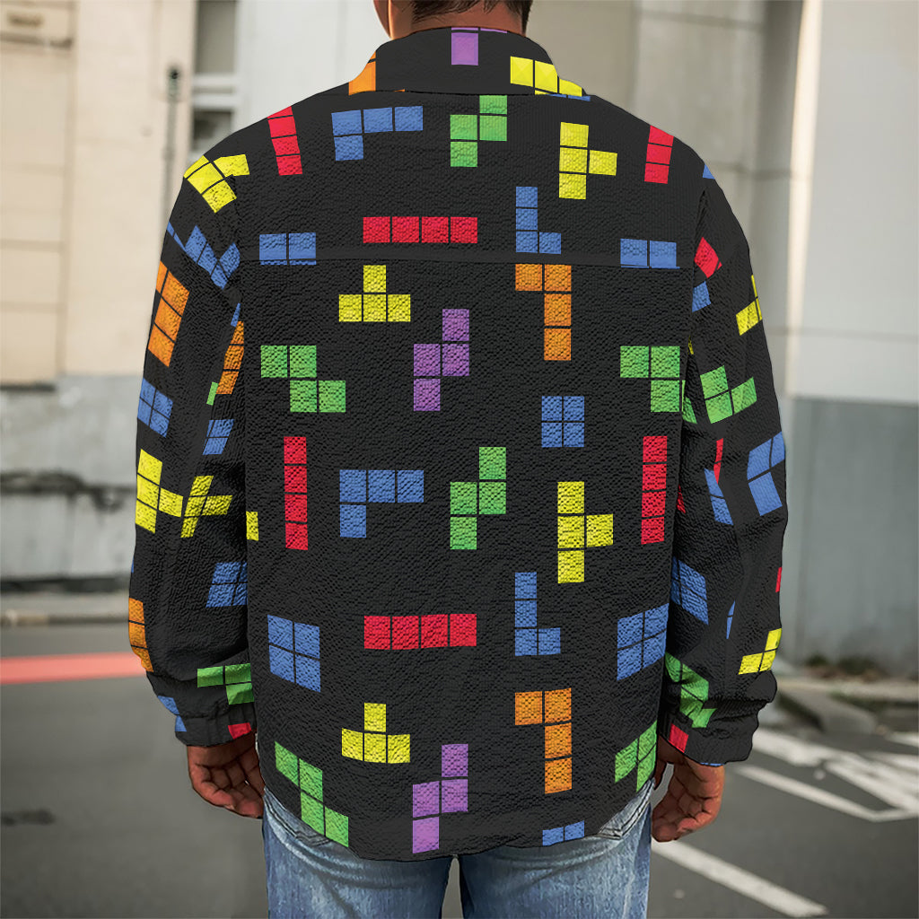 Colorful Block Puzzle Game Pattern Print Men's Shirt Jacket