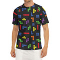 Colorful Block Puzzle Game Pattern Print Men's Short Sleeve Rash Guard
