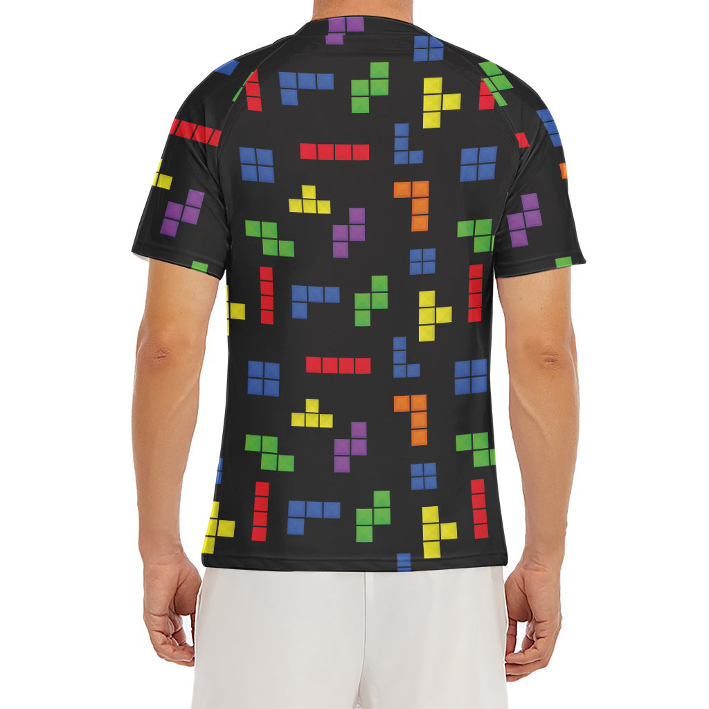Colorful Block Puzzle Game Pattern Print Men's Short Sleeve Rash Guard