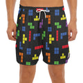Colorful Block Puzzle Game Pattern Print Men's Split Running Shorts