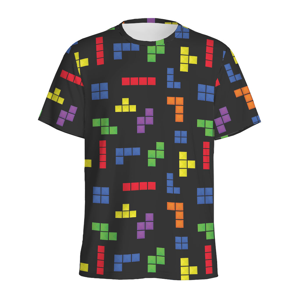 Colorful Block Puzzle Game Pattern Print Men's Sports T-Shirt