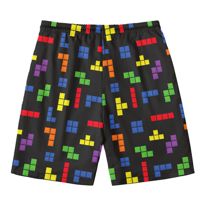 Colorful Block Puzzle Game Pattern Print Men's Swim Trunks