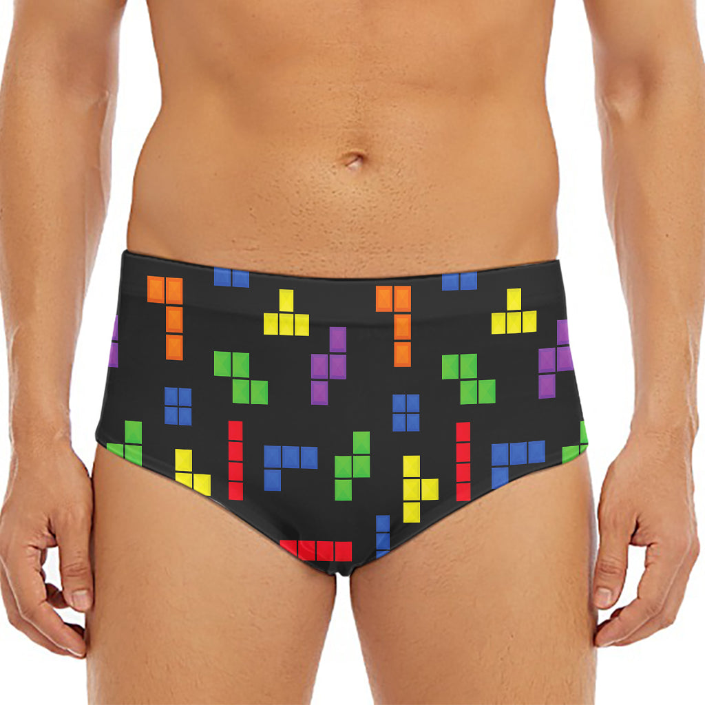 Colorful Block Puzzle Game Pattern Print Men's Triangle Swim Briefs