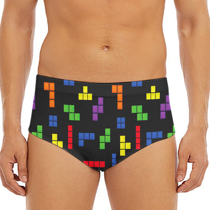 Colorful Block Puzzle Game Pattern Print Men's Triangle Swim Briefs