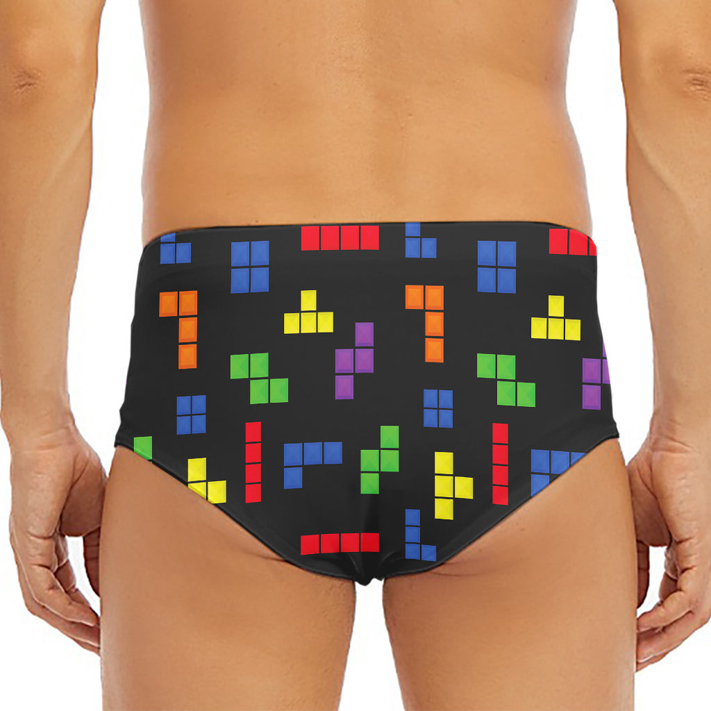 Colorful Block Puzzle Game Pattern Print Men's Triangle Swim Briefs
