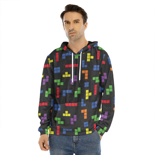 Colorful Block Puzzle Game Pattern Print Men's Velvet Pullover Hoodie