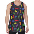 Colorful Block Puzzle Game Pattern Print Men's Velvet Tank Top