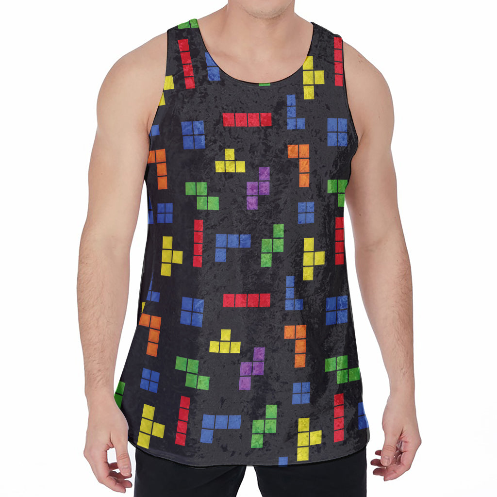 Colorful Block Puzzle Game Pattern Print Men's Velvet Tank Top
