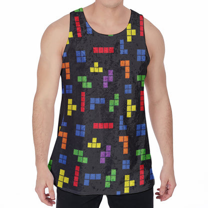 Colorful Block Puzzle Game Pattern Print Men's Velvet Tank Top
