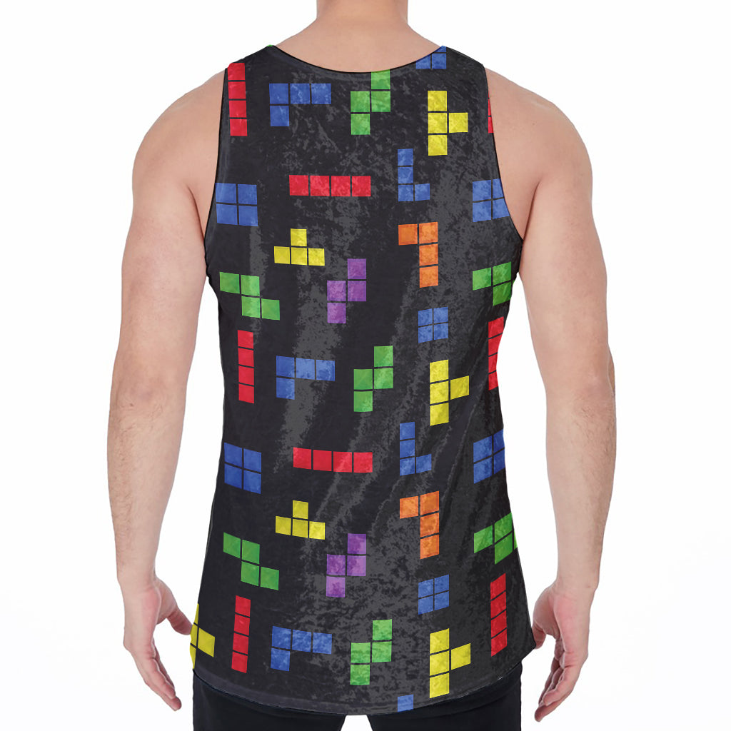 Colorful Block Puzzle Game Pattern Print Men's Velvet Tank Top