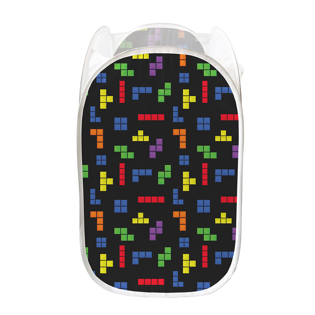 Colorful Block Puzzle Game Pattern Print Mesh Laundry Hamper
