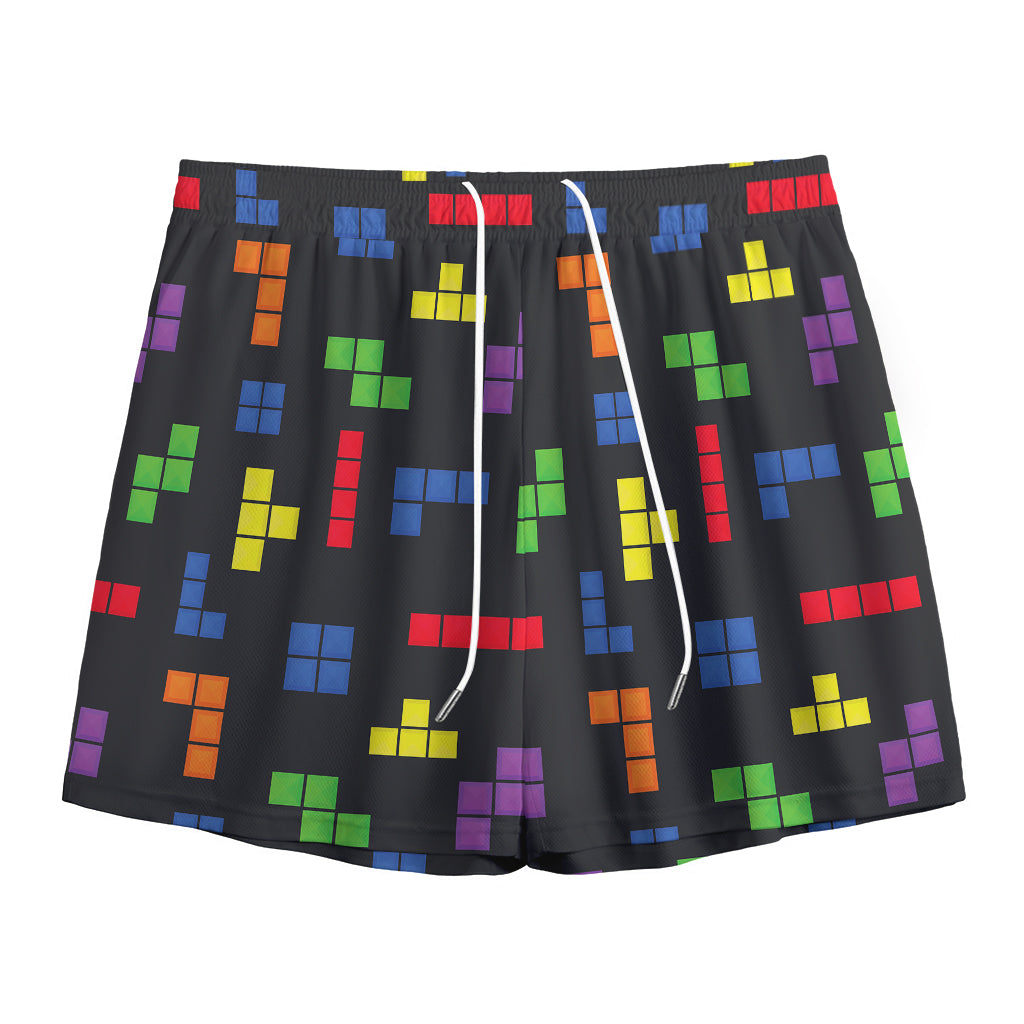Colorful Block Puzzle Game Pattern Print Mesh Shorts