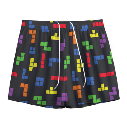 Colorful Block Puzzle Game Pattern Print Mesh Shorts