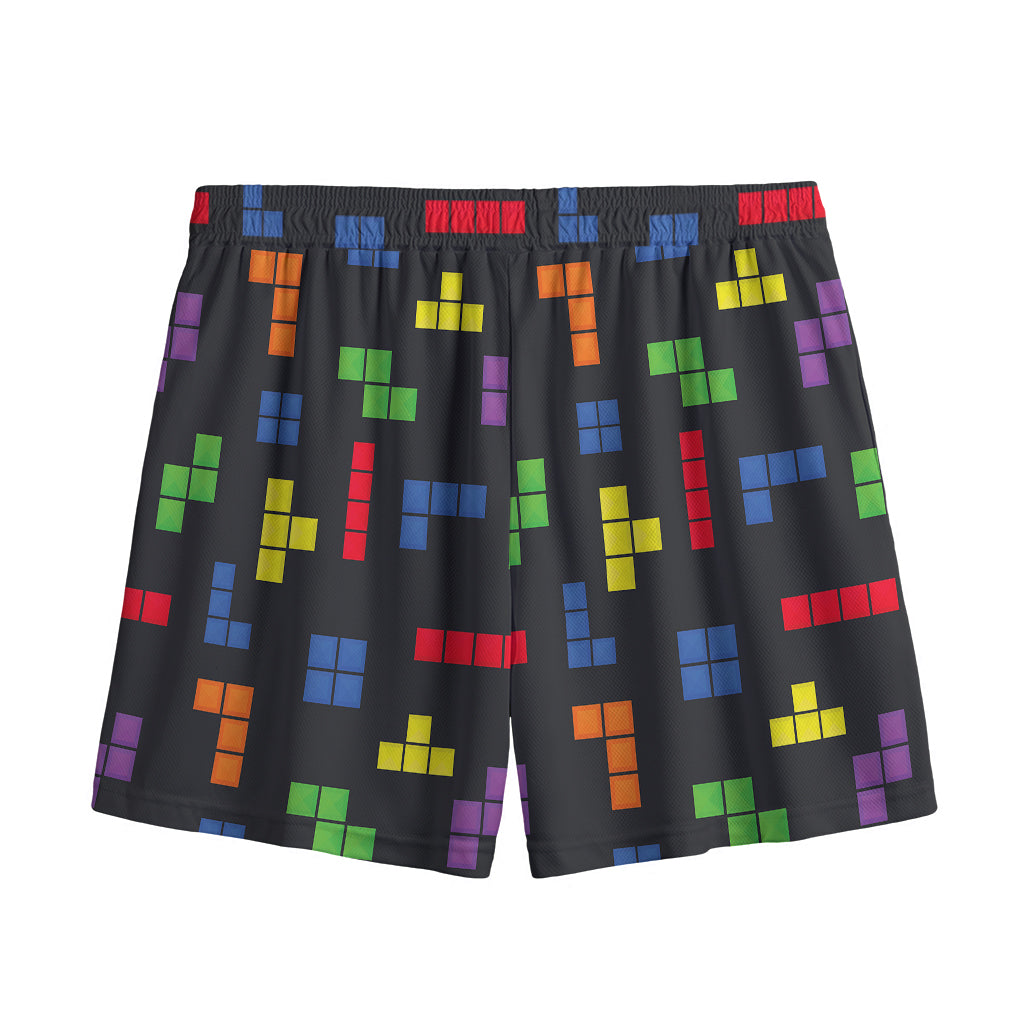 Colorful Block Puzzle Game Pattern Print Mesh Shorts