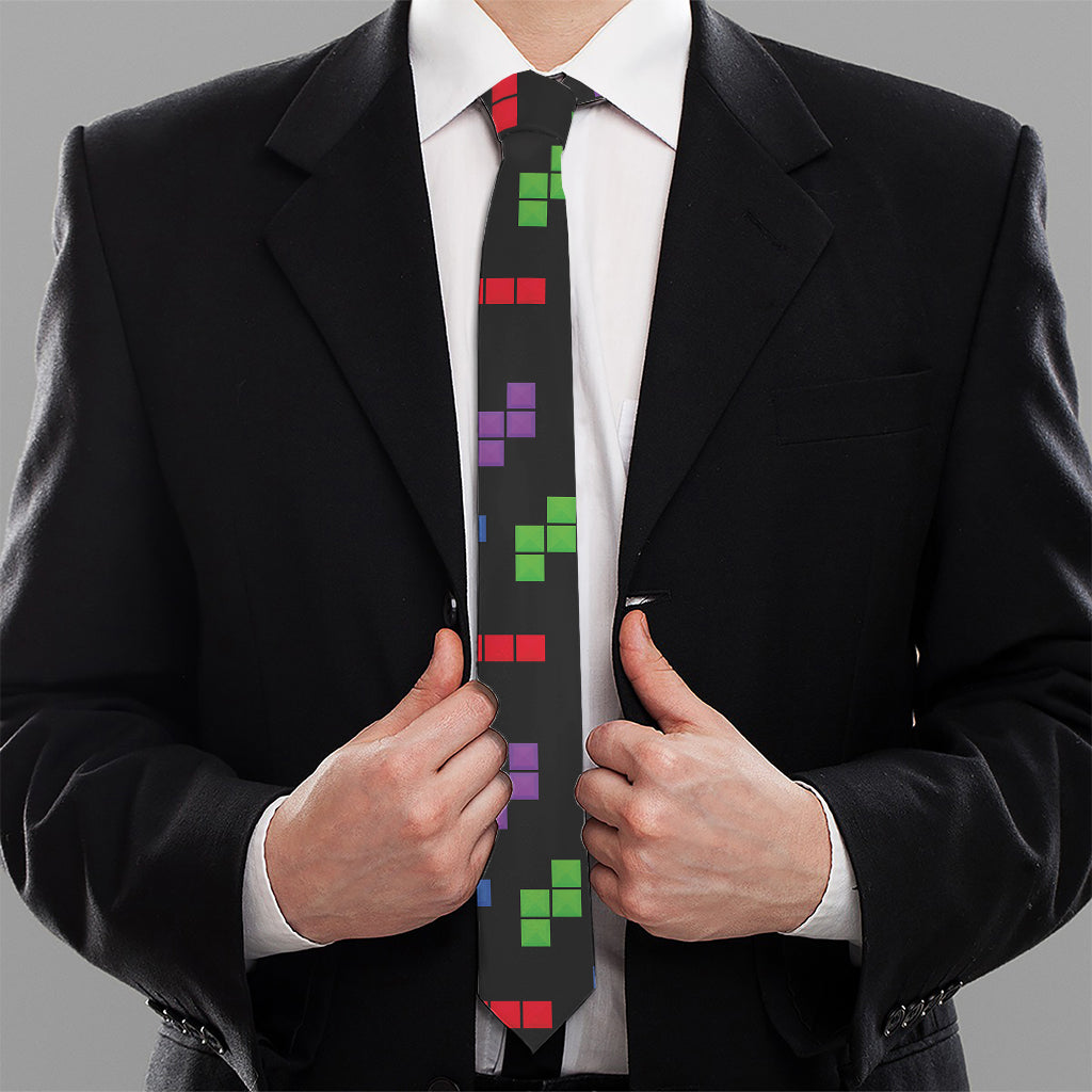 Colorful Block Puzzle Game Pattern Print Necktie
